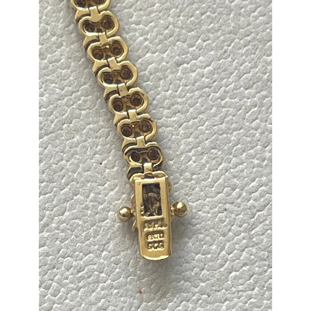 Vtg 925 Sterling Silver Gold Vermeil CZ Tennis Bracelet 7.25" Wave Link Design - Picture 6 of 10